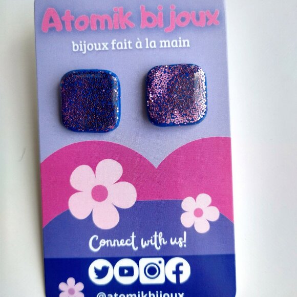 Handmade gloss pink polymer clay earrings. Boucles d'oreilles fait à la main - Picture 6 of 6